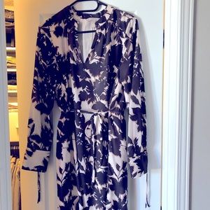 H&M satin floral dress with wrap belt.